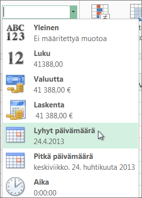 Lyhyt päivämäärä -komento Lukumuotoilu-galleriassa