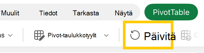 Pivot-taulukon päivityspainike iPadin valintanauhassa.