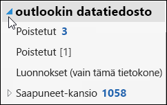 Avaa Outlookin datatiedosto valitsemalla sen vieressä oleva nuoli.