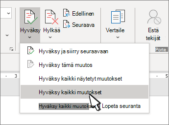 Hyväksy kaikki muutokset -vaihtoehto