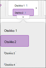 Otsikkotyylit-valikko OneNote for Macissa.