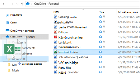 Kuva tiedoston siirtämisestä eri kansioon OneDrivessa.