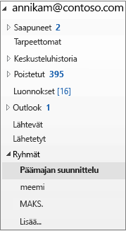 Valitse ryhmä vasemman reunan siirtymisruudussa