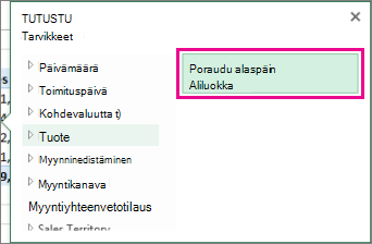 Selaa-ruudun Siirry alirakenteeseen -painike