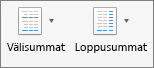 Valitse Rakenne-välilehdestä Välisummat tai Loppusummat
