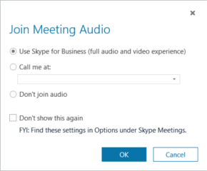 Skype for Businessin Yhdistä kokouksen äänet -valintaikkuna