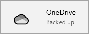 Windows 10 Asetukset-sovelluksen OneDrive-kuvake, joka vahvistaa, että kaikki kansiot on varmuuskopioitu kokonaan.