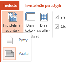 Tiivistelmän suunta -valikko