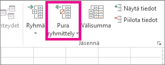 Valitse Tiedot-välilehdessä Pura ryhmittely