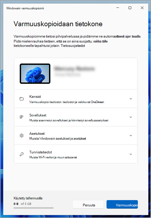 Windowsin varmuuskopiointi Windows 11.