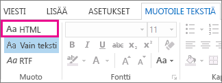 HTML-muotoiluasetus viestin Muotoile tekstiä -välilehdessä