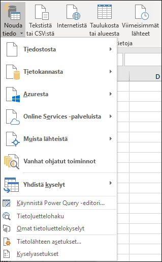 Tiedot > Hae ja muunna > Nouda tiedot -asetukset