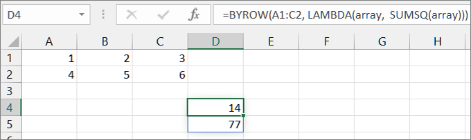 Toinen esimerkki BYROW-funktion käytöstä