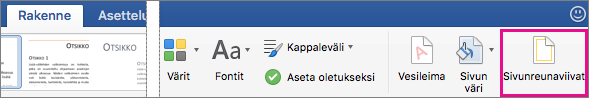 Sivun reunat -vaihtoehto näkyy korostettuna Rakenne-välilehdessä.