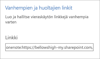 Vanhemman ja huoltajan linkit -hyperlinkki Muistikirjojen hallinnassa.