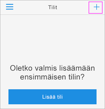 Valitse +-merkki Azure Authenticator -sovelluksessa.