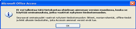 Tämä tietokanta on tallennettu Microsoft Access 2.0 -tiedostomuotoon.