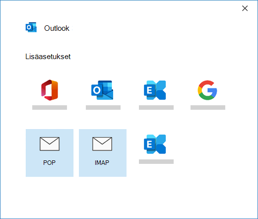 Tilityypin valinta, kun sähköpostitili määritetään manuaalisesti Outlookissa