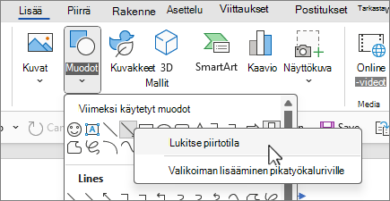 Muodot Lukitse piirtotila -näyttö