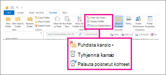Valintanauhan Tyhjennä kansio -komento