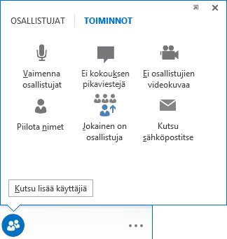 Toiminnot-välilehden vaihtoehdot.