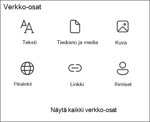 Luettelo työkaluryhmän verkko-osista