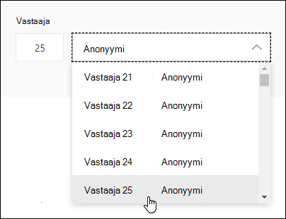 Anna tietty numero vastaajan hakuruutuun, jotta näet henkilön vastauksen tiedot Microsoft Formsissa