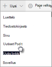 Uutissyötteet-valikkokohde