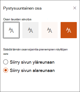 näyttökuva pystysuuntaisesta osanmuokkausruudusta