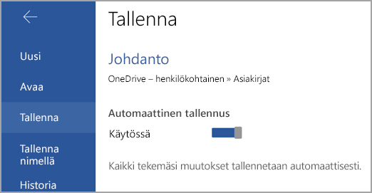 Automaattinen tallennus -kytkin Androidissa