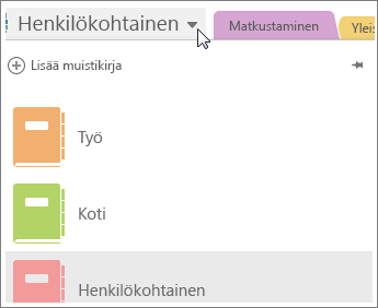 Voit siirtyä toiseen muistikirjaan vasemmalla olevasta valikosta.