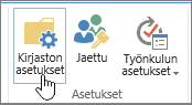 SharePoint-kirjaston Asetukset-painike valintanauhassa.