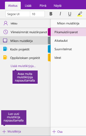 Näyttökuva uuden OneNote-muistikirjan luomisesta