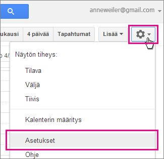 google-kalenteri – asetukset – asetukset