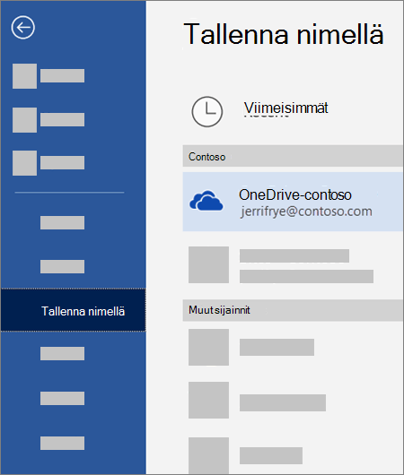 Tiedoston tallentaminen Wordista OneDrive for Businessiin