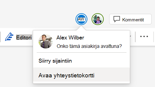 näyttökuva useasta samaa asiakirjaa työstävästä yhteiskäyttötoiminnosta.