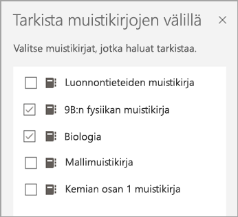 Muistikirjojen välinen tarkista muistikirjan valinta.