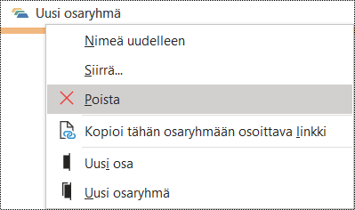 Osaryhmän poistaminen OneNote for Windows -ikkunassa