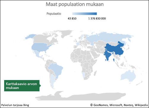 Excelin karttakaavio ja arvon tiedot