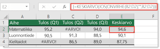 Keskiarvo-funktion matriisifunktio #VALUE ratkaisemiseksi! -virheen korjaaminen