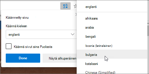 Valitse kieli, jota haluat kääntää