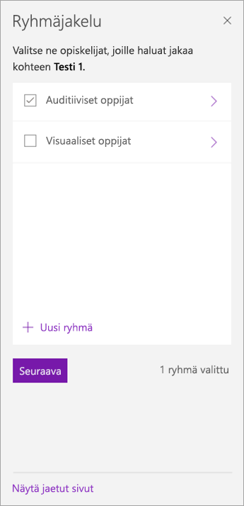 Valitse ryhmän vieressä oleva valintaruutu