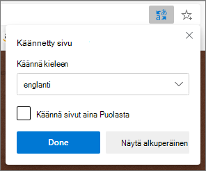 Microsoft Translator -paneeli, jossa näkyy käännöksen tila.