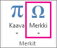 Lisää-välilehden Merkki-komento