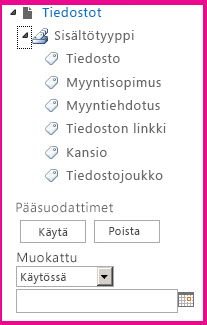 Voit määrittää puuohjausobjektin metatietosiirtymisen vasemmassa paneelissa.