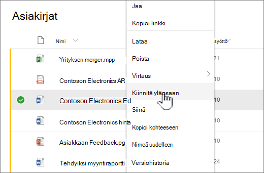 Kiinnitä tiedostovalikon yläreunaan