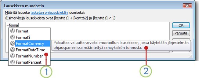 Avattava IntelliSense-luettelo ja pikavihje.