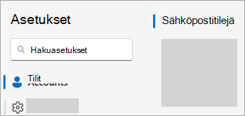 Näyttökuva Asetuksista, joissa näkyvät tilit > sähköpostitilit