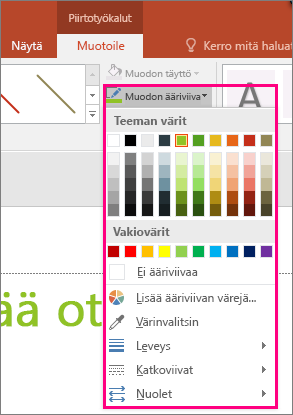 Officen viivan väriasetukset