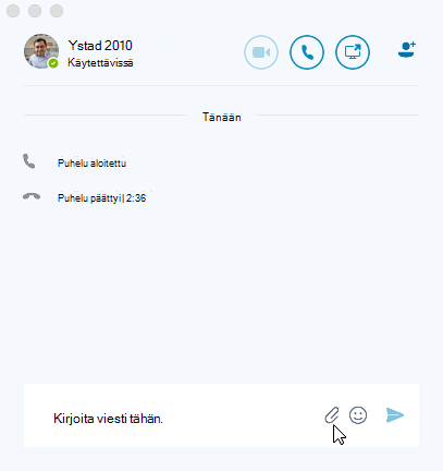 Näyttökuva Pikaviesti-ikkunasta, jossa kohdistin on Lähetä tiedosto -kuvakkeen kohdalla.
